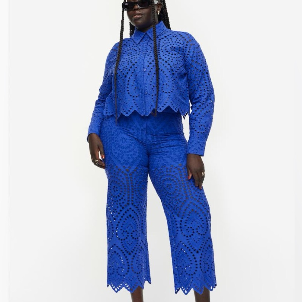 Blue Cropped Eyelet Pants